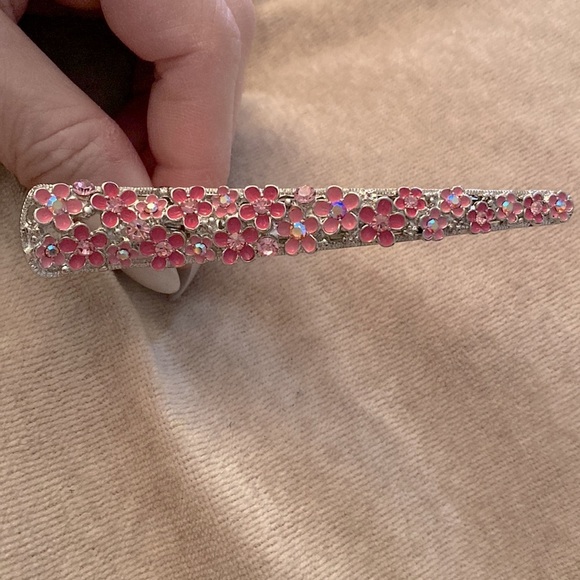 Gorgeous hinge opening hair clip floral silver / pink plating and CZ stones 💞 - Picture 4 of 4